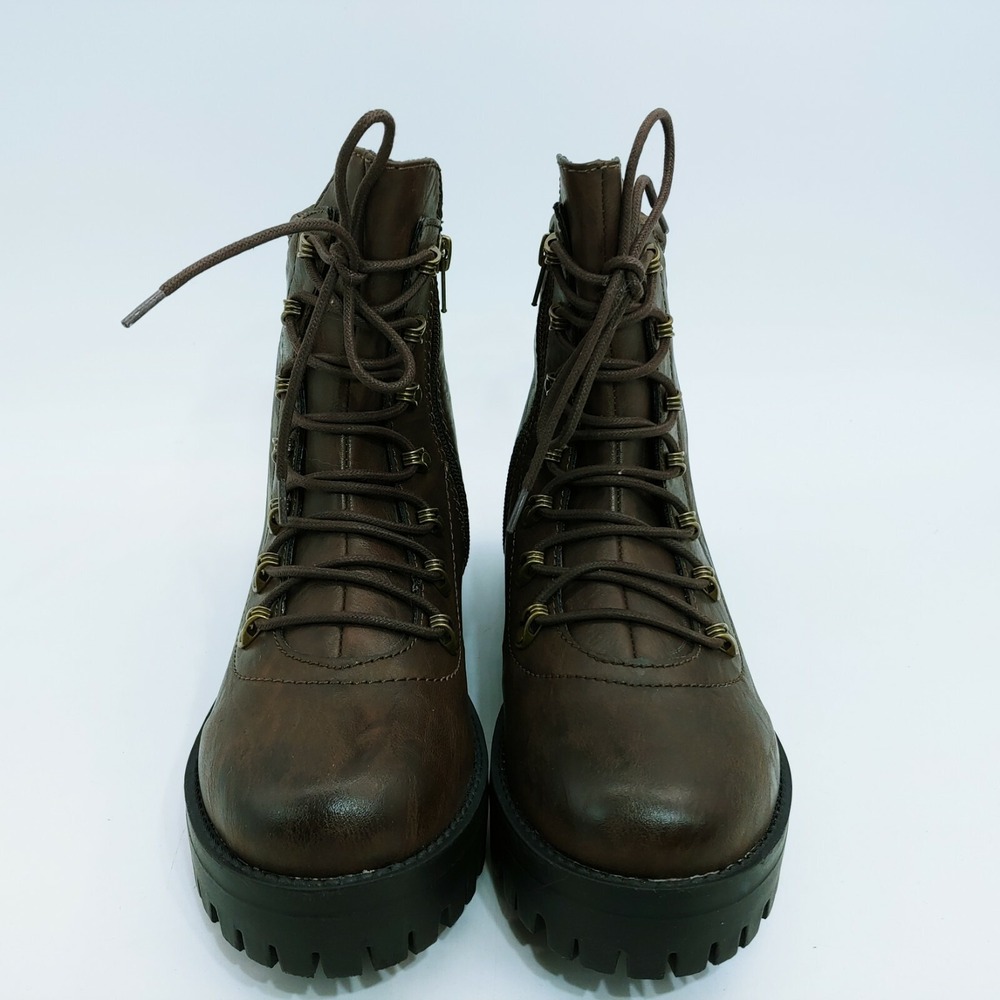 2 Lips Too Shoes Womens Too Cory Platform Faux Leather Combat Boots Brown 9 NEW